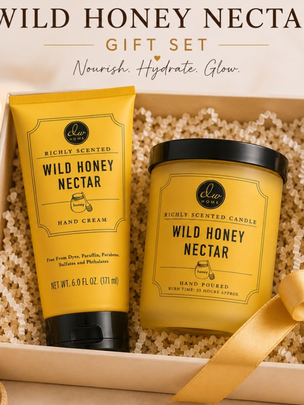 DW Home Wild Honey Nectar Spa Gift Set | Honey Candle + Hand Cream